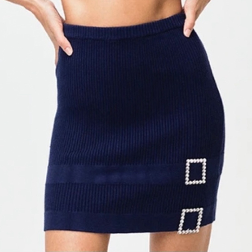 For Love And Lemons - Dark Blue Ribbed Skirt